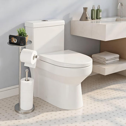 Toilet Paper Holder Stand with Phone Shelf, Holds 5 Rolls, Free Standing TP Roll Holder for Bathroom, Practical Shelf on Top for Phone, Wet Wipes, Potted Plant (Brushed Nickel)