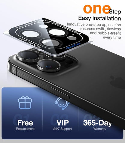 UltraGlass for iPhone 16 Pro Max/16 Pro Camera Lens Protector [NO.1 Military Grade Shatterproof] iPhone 16 Pro Max Camera Protector, 16 Pro Lens Cover [Longest Durable] Easy Install, Black Titanium