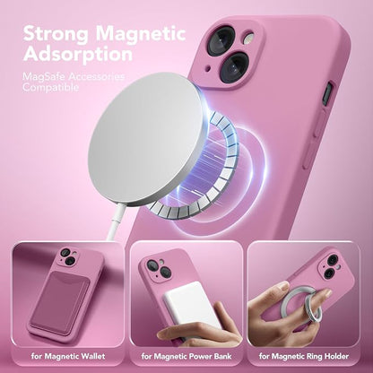 Magnetic for iPhone 15 Plus Case, Compatible with MagSafe, [Full Camera Protection][Screen Protector] Silicone Shockproof Protective Phone Case for iPhone 15 Plus 6.7", Blackcurrant
