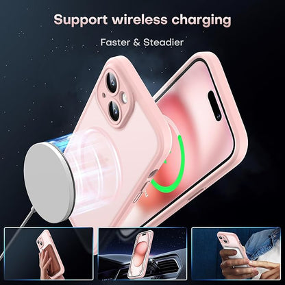 TOCOL Magnetic for iPhone 15 Plus Case, Upgraded Full Camera Protection, Compatible with Magsafe, Drop Protection, Translucent Matte Back Bumper Phone Cover 6.7-Inch (Light Pink)