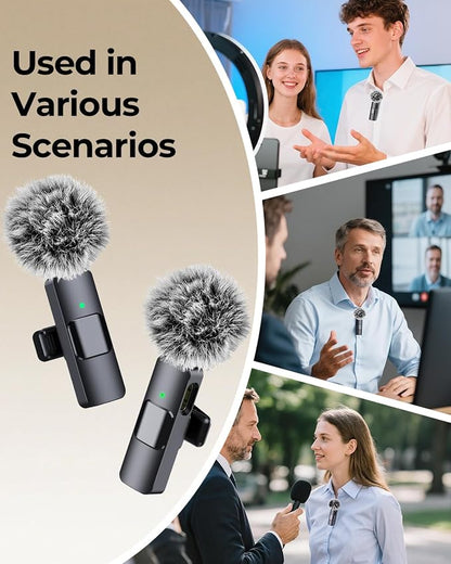 3-in-1 Microphone for iPhone, Android, Camera, Wireless Microphones, Mini Microphone, Lapel Mic with Noise Reduction, Crystal Clear Sound & 7H Battery for Recording, YouTube, Podcast