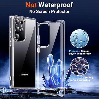 Temdan Designed for Samsung Galaxy S22 Ultra Case Clear [Military Grade Drop Protection] [Never Yellowing] Slim Thin Phone Case for S22 Ultra Case - Crystal Clear