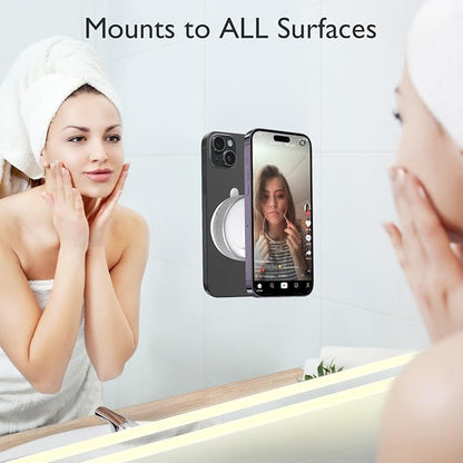CornrStr Mirror Phone Holder for Shower Magsafe Compatible - Instant Suction Reusable Mirror Phone Holder for Windshield, Car, Travel, Gym, Portable, Fits Android & iPhone 17, 16, 15