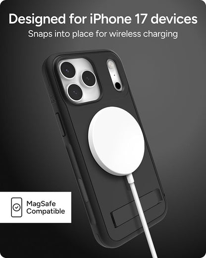 ZAGG Sedona Snap Case with Kickstand for iPhone 17 Pro Max - Pitch Black, Drop Protection (13ft/4m), Multi-Layer Protection, with Camera Button, MagSafe Phone Case with Impact-Absorbing Bumpers