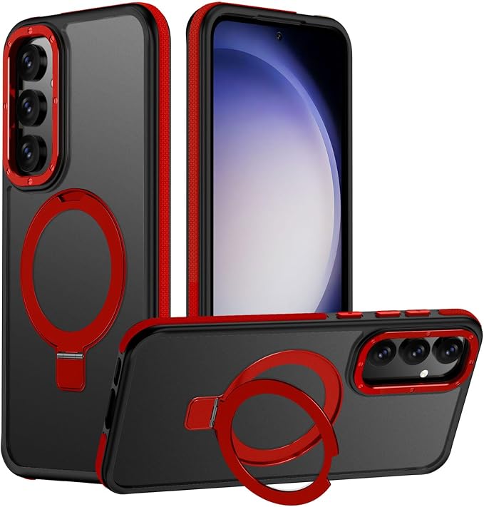 for Samsung Galaxy S23 FE Case, Magnetic Adjustable Ring Stand [Fit for Magsafe], [Military-Grade Shockproof Protection] Phone Case with Kickstand&Ring Holder (Red) 1