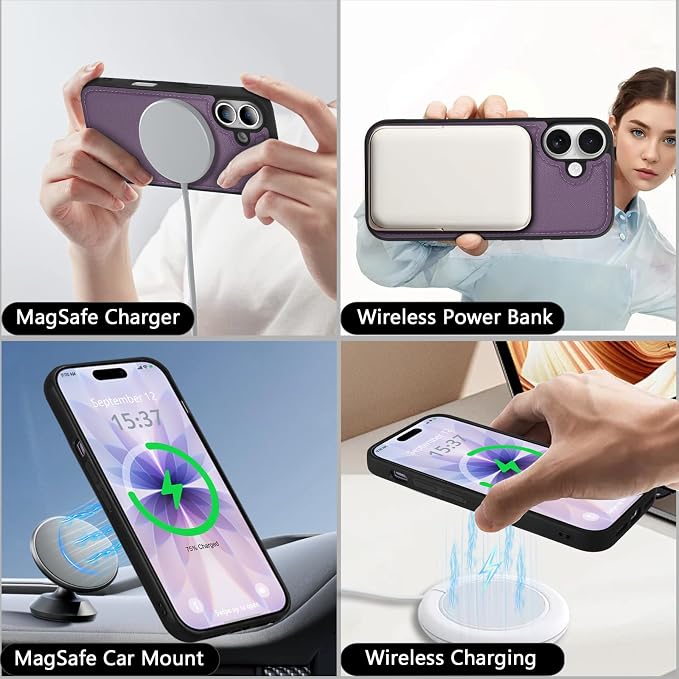 Wallet Case for iPhone 17 with Card Holder/Crossbody Wallet/Strap,[RFID Blocking][Magnetic] PU Leather Phone Case for iPhone 17,6.3 in,Purple