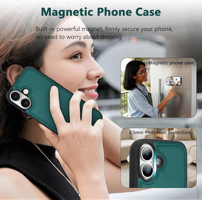 Wallet Case for iPhone 17 with Card Holder/Crossbody Wallet/Strap,[RFID Blocking][Magnetic] PU Leather Phone Case for iPhone 17,6.3 in,Green