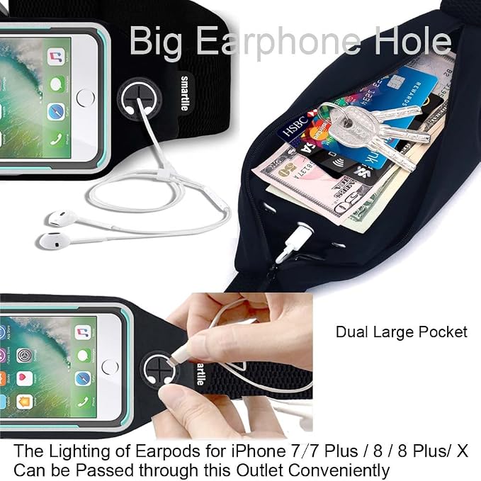 Fanny pack, Running Belt, Waist Bag Women & Men for iPhone 13 12 11 Pro Max/XR/XS Max/X/XS/8 7 6 6S Plus, for Samsung Galaxy S/Note, All Mobiles up to 6.7'',Gym Workout Fitness Gear-Black
