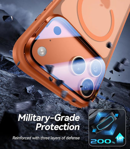 [Upgraded Full Camera Protection] for iPhone 17 Pro Max Case with Camera Cover Stand [Fit for MagSafe][10FT Mil-Grade Protection] Translucent Magnetic iPhone 17 Pro Max Phone Case, Orange