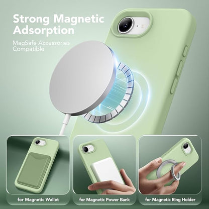 Magnetic for iPhone 17e/iPhone 16e Case, Compatible with MagSafe, [Soft Anti-Scratch Microfiber Lining] Slim Silicone Shockproof Protective Phone Case for iPhone 17e/16e 6.1", Matcha