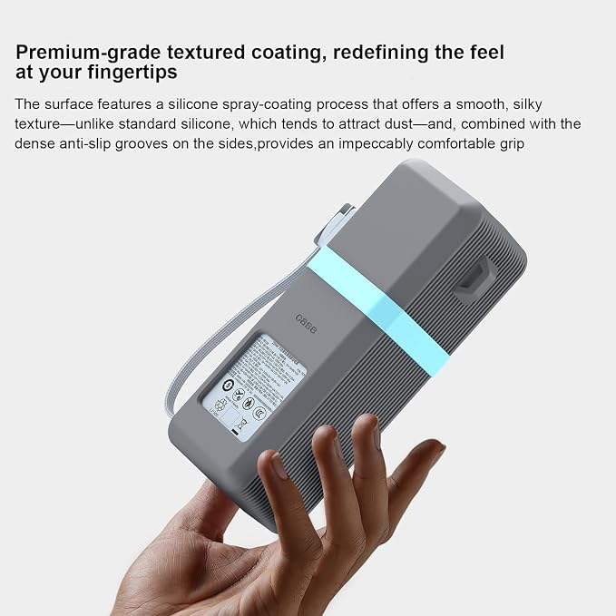 Premium Soft Silicone Protective Cover for UGREEN Nexode Pro 25000mAh 200W PB728 Heavy Duty Armor Skin with Carabiner Hole Anti-Scratch Shockproof Anti-Drop Dust-Proof Sleeve Case Accessories (Gray)