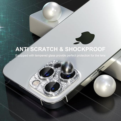 Choiche for iPhone 14 Pro/iPhone 14 Pro Max Camera Lens Protector, Bling Camera Cover with 9H Tempered Glass Lens Screen Protector Metal Ring Decoration Accessories (Glitter-Silver)