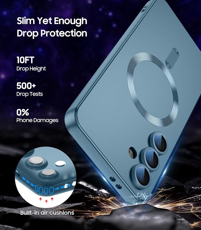 Magnetic for Samsung Galaxy S25 Case [Compatible with MagSafe][Built-in Camera Lens Protector] Slim Soft Silicone Bumper Shockproof Metallic Luster Phone Shell (Green)