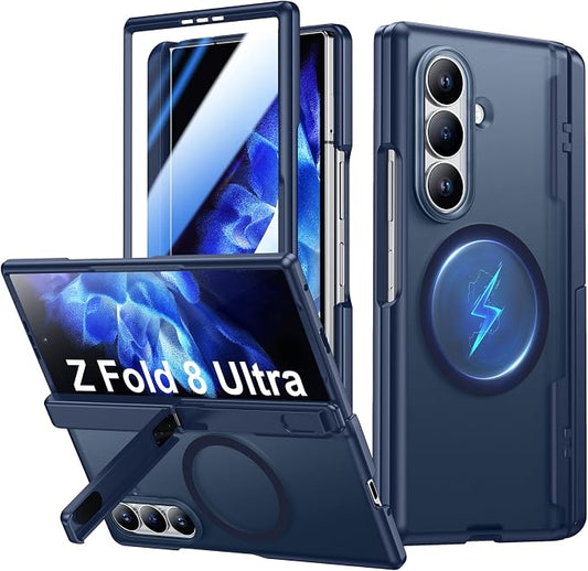 for Samsung Galaxy Z Fold 8 Ultra Case,[Compatible with MagSafe][Built-in HD Screen Protector & Kickstand][Hinge Protection] Translucent Matte Shockproof Phone Case for Z Fold 8 Ultra,Blue