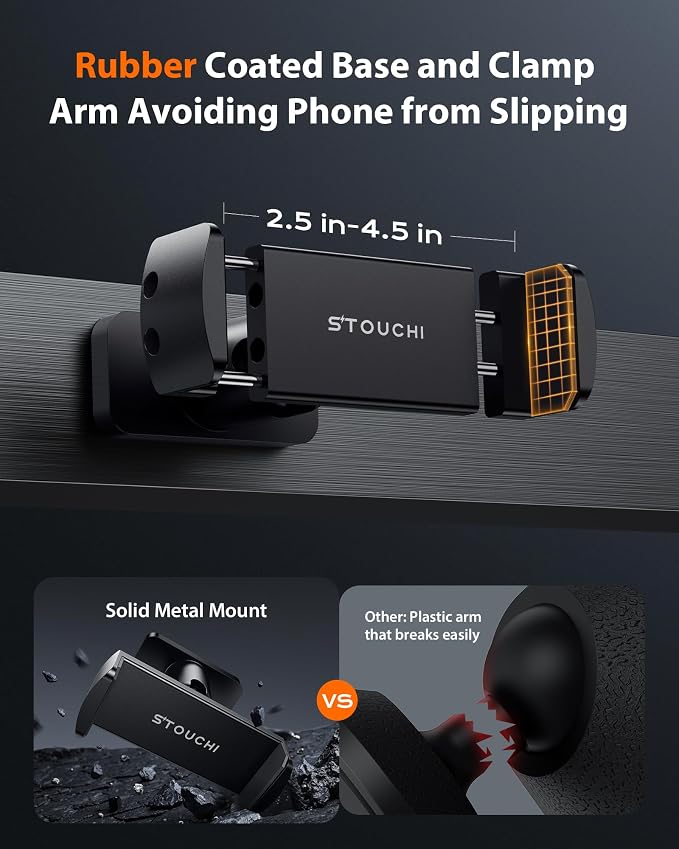 Stouchi Gym Magnetic Phone Holder, 360° Adjustable [N55 Dual Magnet] Phone Mount Gym Accessories for Women/Men, All Metal Portable Workout Essentials Compatible with 4.7-6.5" Smartphones, Black