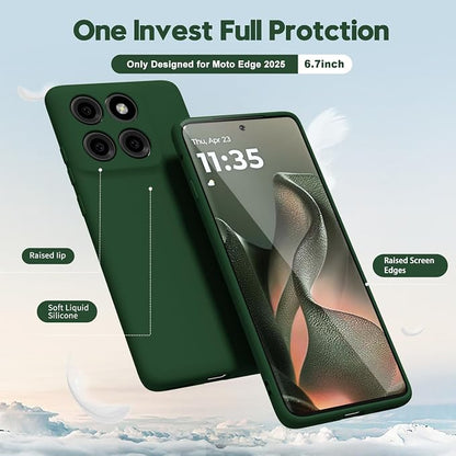 oakxco for Motorola Moto Edge 2025 Phone Case Liquid Silicone, Thin Slim Soft Rubber Gel TPU Plain Protective Simple Cover for Women Girl Cute, Matte Solid Color Aesthetic, Dark Green