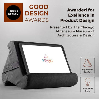 Flippy Original Tablet Pillow Stand & iPad Holder, Gift for Book Lovers & Readers, Multi-Angle Stand with Storage for Lap, Desk & Bed, Compatible with Kindle, Fire, iPad & Samsung, Smokey