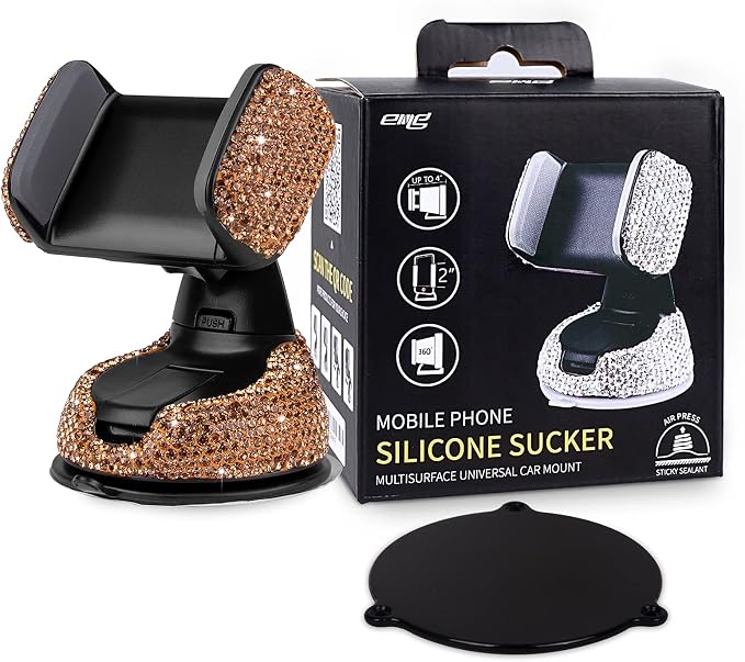 eing Car Phone Mount Cell Phone Holder with One More Air Vent Base,Bling Crystal Universal Phone Mount Holder Cradle for Dashboard,Windshield and Air Vent,Gold