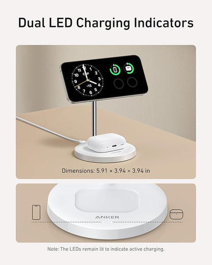 Anker MagSafe Compatible MagGo Charger Stand, iPhone 17 Wireless Charger, 2-in-1 Charging Station, Qi2 Certified 15W Fast Charging, for iPhone 17/16/15/14/13/12, AirPods Pro (40W Adapter Included)