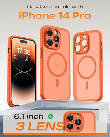 TOCOL for Phone 14 Pro Case, Compatible with Magsafe Charger, Full Camera Protection, Drop Protection, Translucent Matte Phone Case for iPhone 14 Pro 6.1 inch (Orange)