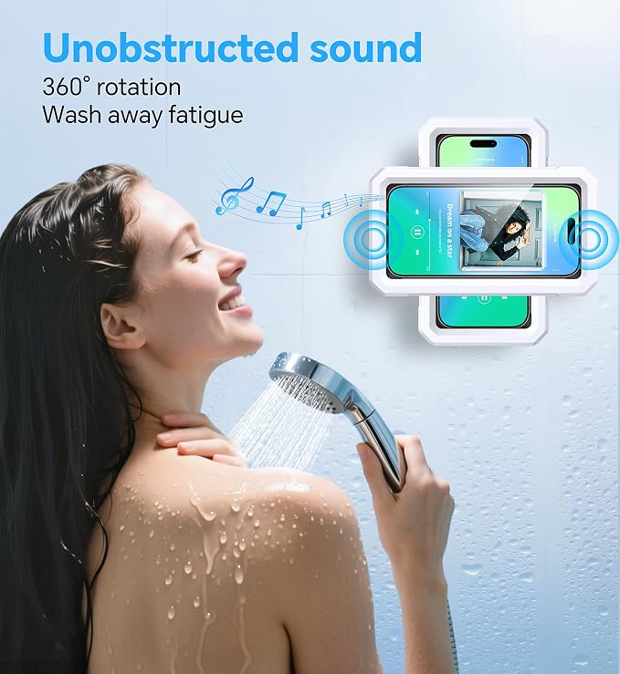 Shower Phone Holder Waterproof【IPX6】480° Rotation Shower Case Accessories, Anti-Fog High Sensitivity waterproof phone holder for Bathroom Wall Mount for iPhone 17 16 PM, S25 Ultra, 4-7" Phone