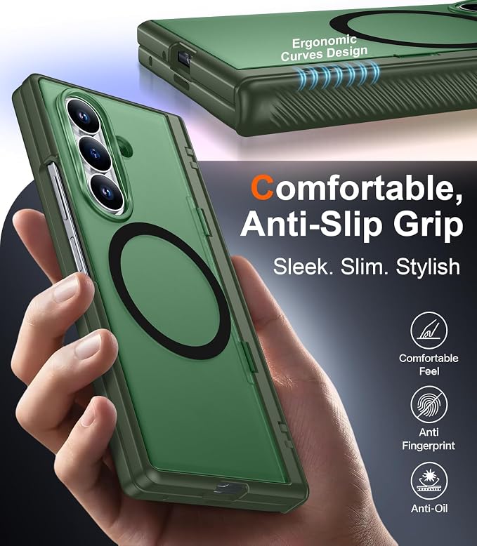 SPIDERCASE Magnetic for Samsung Galaxy Z Fold 8 Ultra Case, Built-in [Screen Protector] [Stable Kickstand] [Hinge Protection] [Compatible with Magsafe] Military Grade Protective Phone Case, Dark Green