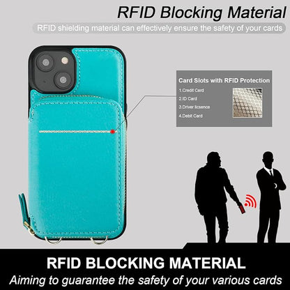 Bocasal RFID Blocking Wallet Case for iPhone 14 Plus, Adjustable Crossbody Zipper Purse Case Card Holder with Kickstand Detachable Wrist Strap, PU Leather Flip Folio Case 6.7 Inch 5G (Mint Green)