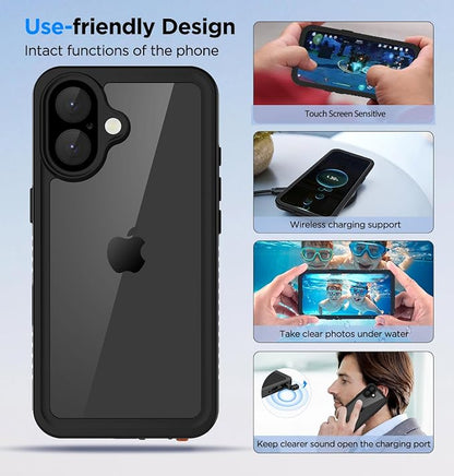 Lanenas for iPhone 17 Case Waterproof Case with Built-in Screen Protector, Full Body Dustproof Shockproof Heavy Duty Tough Rugged Phone Protective Cover for iPhone 17 6.3inch Black