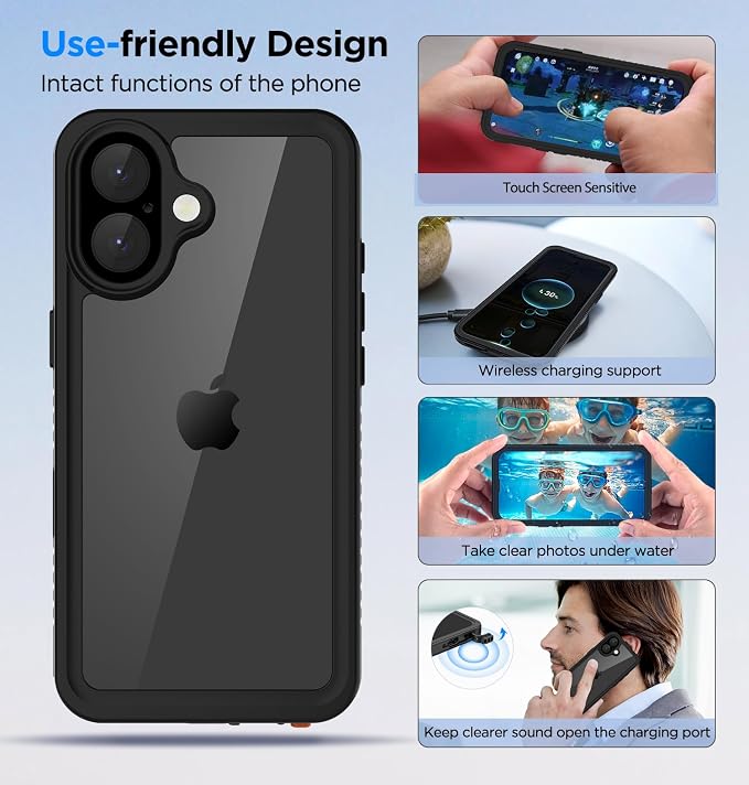 Lanenas for iPhone 17 Pro Case Waterproof Case with Built-in Screen Protector, Full Body Dustproof Shockproof Heavy Duty Tough Rugged Phone Protective Cover for iPhone 17 Pro 6.3inch Black