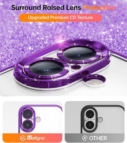 Meifigno Designed for iPhone 17 Case with Ring Stand (6.3"), [Built-in Mirror] [Compatible with MagSafe] [Glitter Card & Wrist Strap] Removable Phone Stand +Designed for iPhone 17 Case, Purple