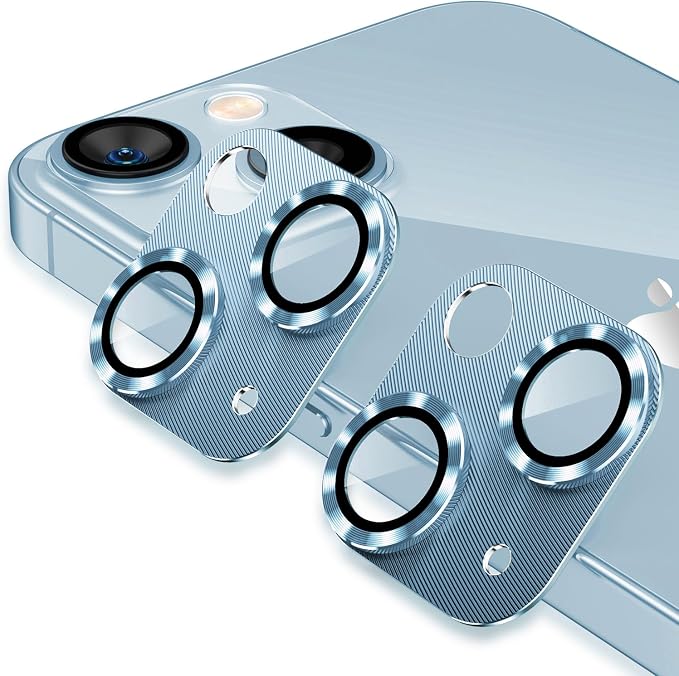 AFARER 2 Pack Camera Lens Protector for iPhone 15/15 Plus Metal Camera Cover with 9H Tempered Glass Screen Protector Accessories,[Drop Protection]-Blue