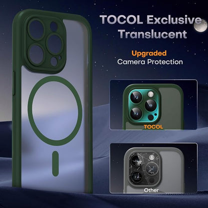 TOCOL Magnetic for iPhone 13 Pro Case Upgraded Full Camera Protection Compatible with Magsafe Drop Protection Translucent Matte Back Bumper Phone Cover 6.1-Inch, Alpine Green