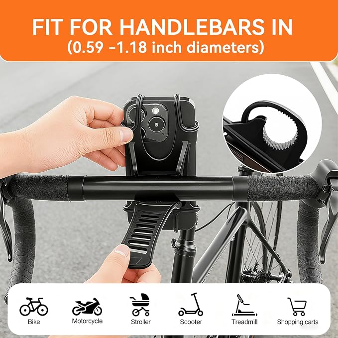 Bike Phone Holder & Motorcycle Phone Mount - Adjustable Handlebar Cell Phone Clasm for Bicycle, Scooter, E-Bike, Universal 4.7"-6.8" Smartphones for iPhone 17/16/15 Pro Max, Galaxy S24, Shockproof