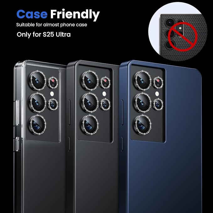 WSKEN for Samsung Galaxy S25 Ultra Camera Lens Protector - Ultra Thin Case Friendly, 9H Shatterproof Tempered Glass with Aluminum Metal Circle Camera Screen Protector Cover Accessories, Glitter Gold