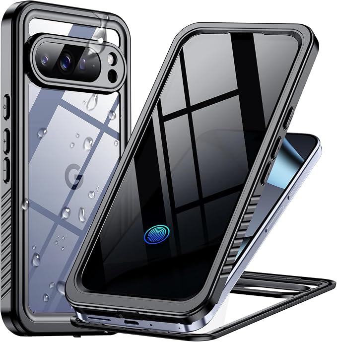 Temdan for Google Pixel 10 Pro XL Case Waterproof,Built-in Lens & Screen Protector[Full Body Shockproof][Military Dropproof][Dustproof][IP68 Underwater] for Pixel 10 Pro XL 6.8”-Black/Clear