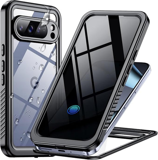Temdan for Google Pixel 10 Pro XL Case Waterproof,Built-in Lens & Screen Protector[Full Body Shockproof][Military Dropproof][Dustproof][IP68 Underwater] for Pixel 10 Pro XL 6.8”-Black/Clear
