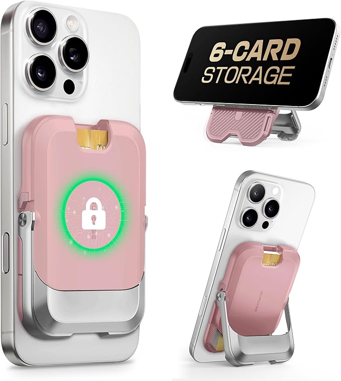 SUPCASE for MagSafe Wallet with Stand, Magnetic Wallet for Men Women, [Hold 6 Cards] [RFID Blocking] [Strong Magnetic Lock] Phone Stand Card Holder for iPhone 17/16/15/14/13/12 Series, Blush Pink