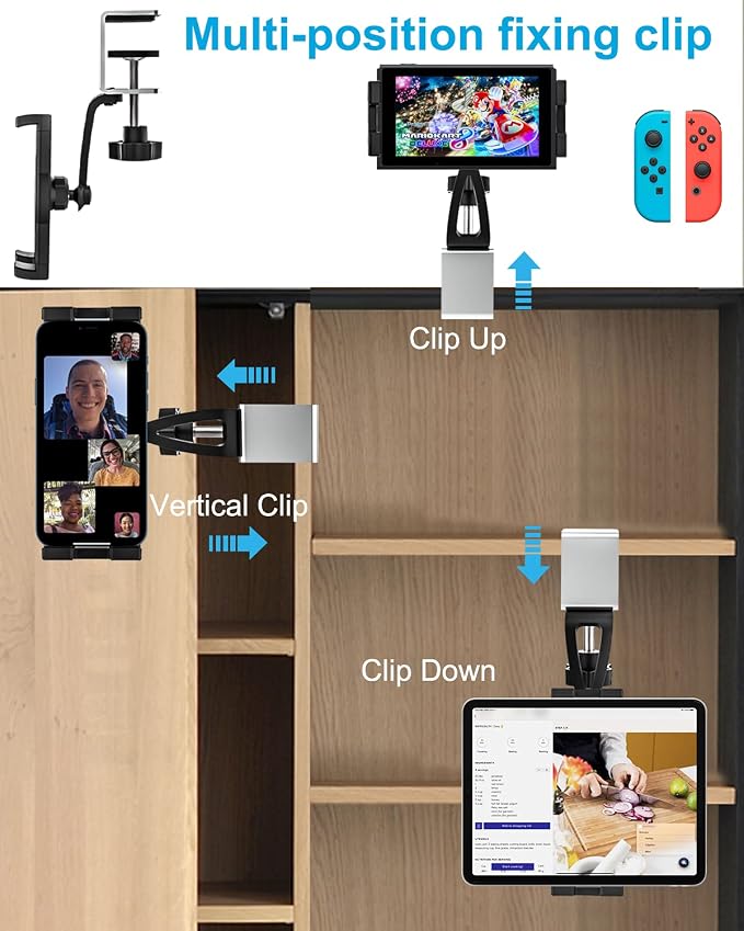 woleyi Kitchen Cabinet Tablet Mount, Easy-Install Under Cabinet Tablet Holder Stand with 360° Adjustable Clamp for iPad Pro Air Mini, Galaxy Tabs, Z Fold, Fire, Surface, Switch, iPhone, 4-13" Devices