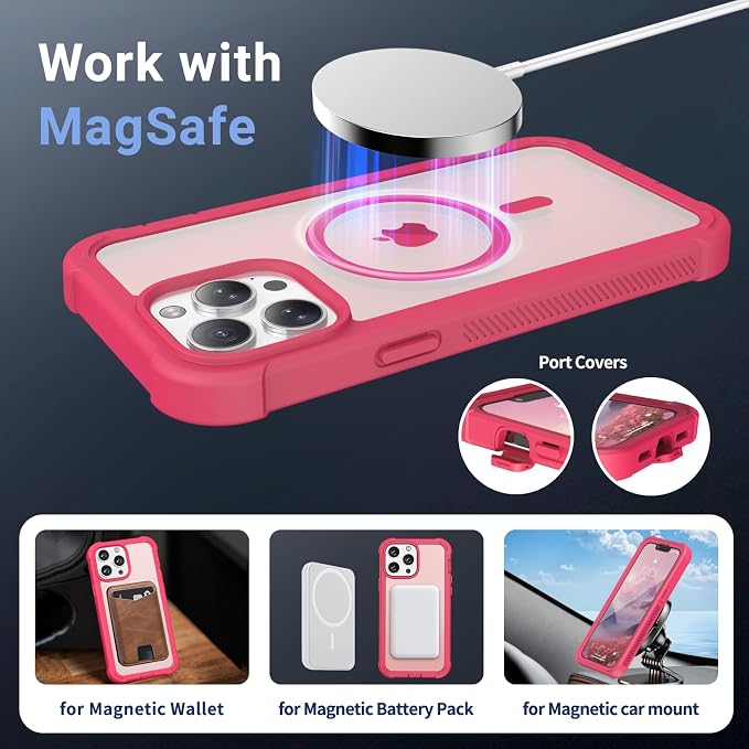 jaroco Magnetic for iPhone 13 Pro Case, [Compatible with MagSafe][Military Grade Drop Protection][Heavy Duty Protection][Non-Slip][Shockproof] 2-Layer Durable Bumper Phone Case 6.1''-Rose