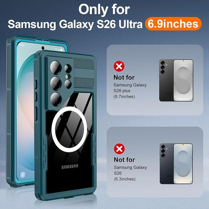 GOLDJU for Samsung Galaxy S26 Ultra Case Waterproof, S26 Ultra Case with Built-in Screen & Lens Protector, Shockproof Full Body Protection Phone Case, Compatible with MagSafe/Wireless Charging, Blue