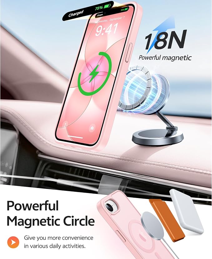 FNTCASE for iPhone 17e Case: iPhone 16e Phone Case [Compatible with Magsafe] Translucent Matte Cases with [Screen Protector] Military Grade Shockproof Protective Phone Cover - Light Pink