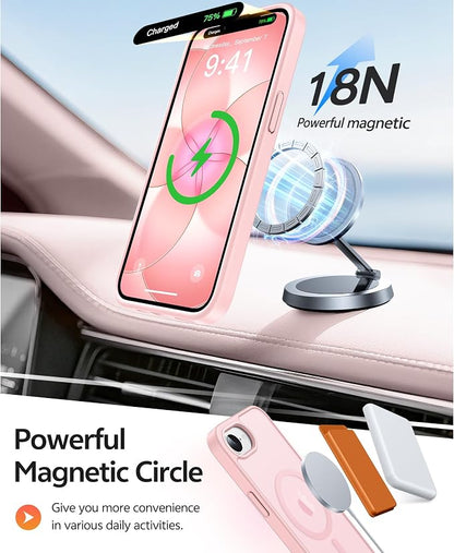 FNTCASE for iPhone 17e Case: iPhone 16e Phone Case [Compatible with Magsafe] Translucent Matte Cases with [Screen Protector] Military Grade Shockproof Protective Phone Cover - Light Pink