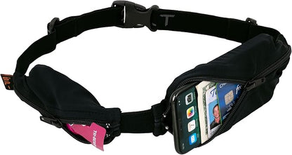 SPIbelt Double Pocket Running Belt, Women Men, Expandable Dual Pockets, Adjustable Waist, No Bounce, Black with Black Zipper
