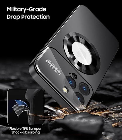 Magnetic for iPhone 15 Pro Max Case, Compatible with MagSafe, Built-in Camera Lens Protector, Logo View, Military Grade Drop Proof Phone Cover, Black