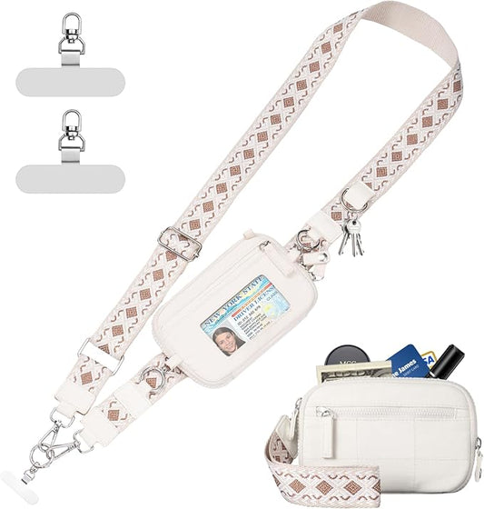 Tiostep Clip and Go Strap for Phone with Wallet Crossbody Phone Lanyard with Anti-Theft Zipper Pouch Detachable Quilted Wrist Wallet with RFID and ID Window for Daily Travel.