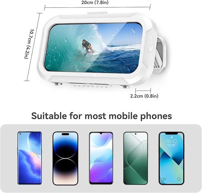 Waterproof Shower Phone Holder, 480° Rotating Adjustable Wall Mount with HD Touch Screen, Fog-Proof Bathroom Case for 4-7 Inch Phones