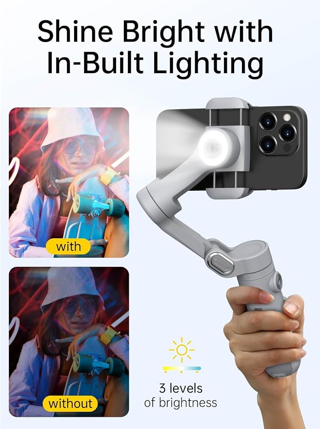AOCHUAN Gimbal Stabilizer for Smartphone, 3-Axis Portable iPhone Gimbal w/OLED Display for iPhone/Andriod, Phone Gimbal with Face/Object Tracking for Tiktok YouTube Vlog-Smart X Pro Gray