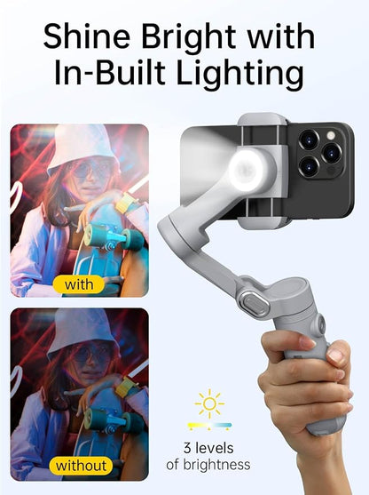 AOCHUAN Gimbal Stabilizer for Smartphone, 3-Axis Portable iPhone Gimbal w/OLED Display for iPhone/Andriod, Phone Gimbal with Face/Object Tracking for Tiktok YouTube Vlog-Smart X Pro Gray