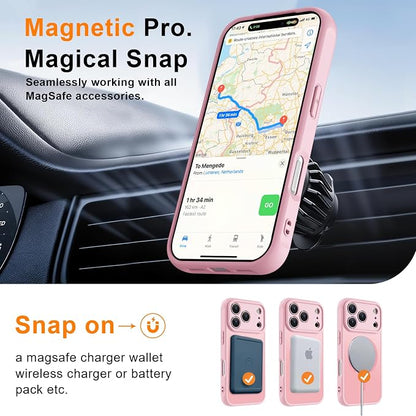 MOCCA Magnetic for iPhone 17 Pro Max Case, (Compatible with Magsafe) (16FT Military Grade Protection) Full Camera Protection Anti-Fingerprint Slim Translucent Matte Phone Cover 6.9",Pink