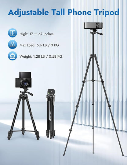 JOILCAN 67" Tripods Camera Tripod, Phone Tablet Tripod for Video Recording Vlog Photo with Remote Carry Bag, Aluminum Lightweight Travel Tripods